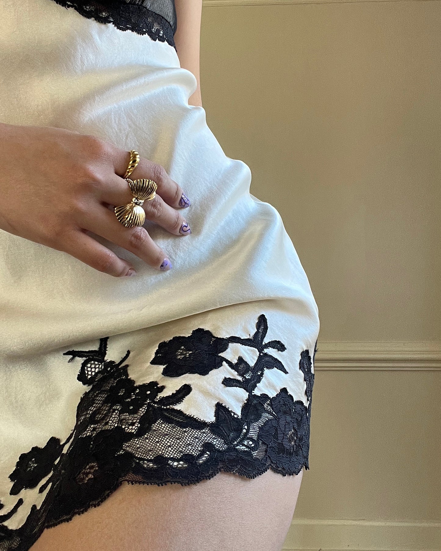 Victoria’s Secret Silk Slip Dress in Vintage Cream featuring Rosette Embroidery Details