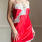 Stunning Satin Red Silk Slip Dress featuring Paisley Lace Cutout