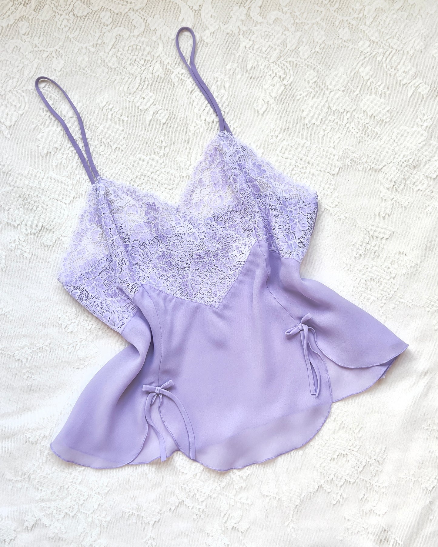 Adorable Sheer Camisole in Light Purple featuring Floral Lacing