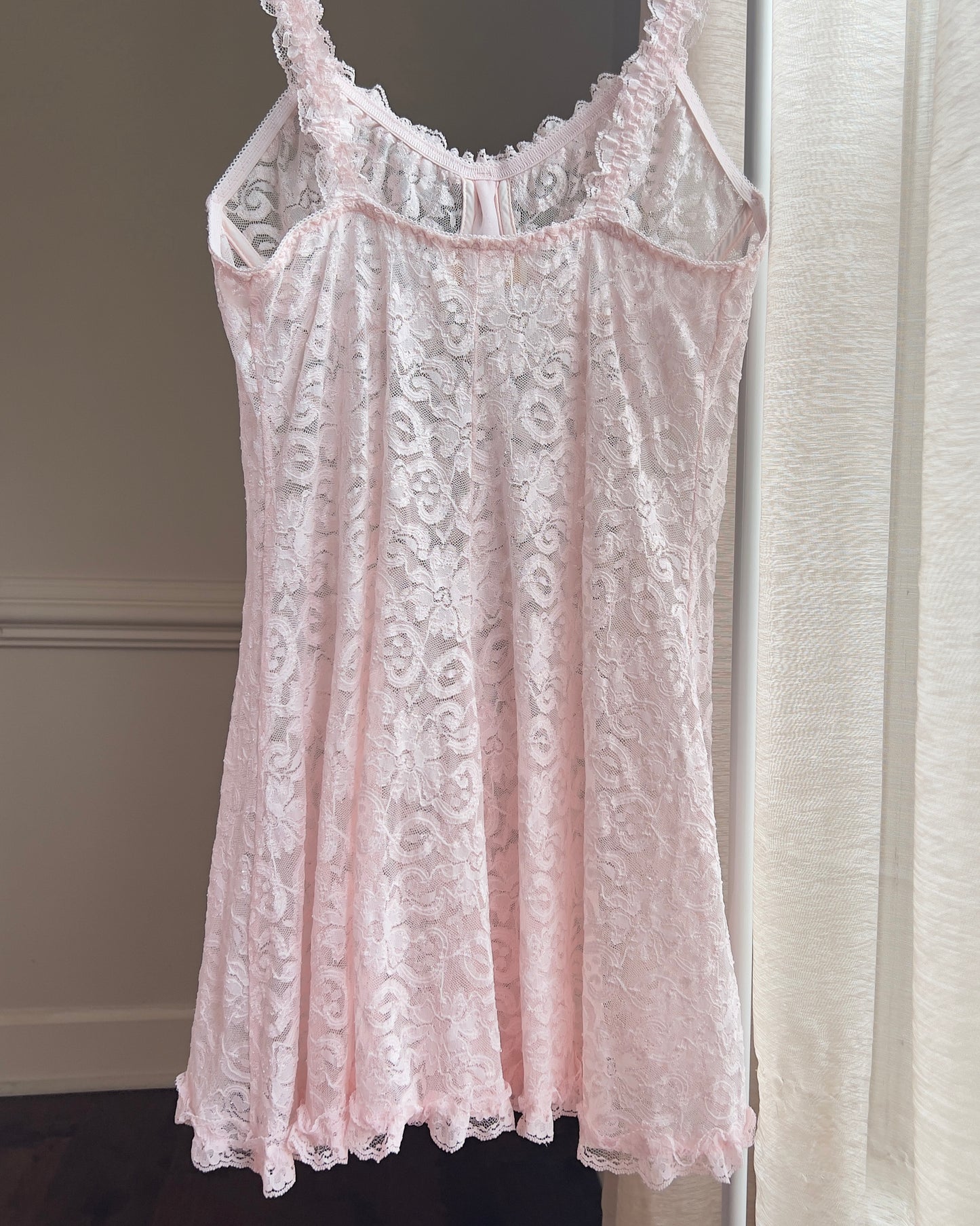 Romantic Sheer Floral Laced Slip in Soft Pink featuring Complete Floral Lace