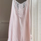 Victorian Era Inspired Rayon Babydoll Dress in Blush Pink featuring Intricate Lace Details