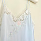 Vintage Pastel Blue Satin Dress featuring Rose Embroidery and Lace Trimmings