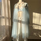 Vintage 80’s Baby Blue Chiffon Robe featuring Sheer Cream Floral Embroidery