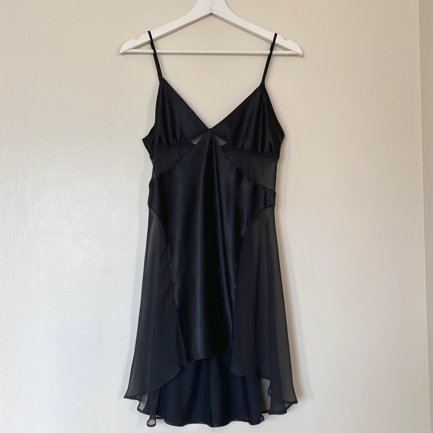 Victoria’s Secret Black Satin Dlip Dress featuring Sheer Mesh Cutout