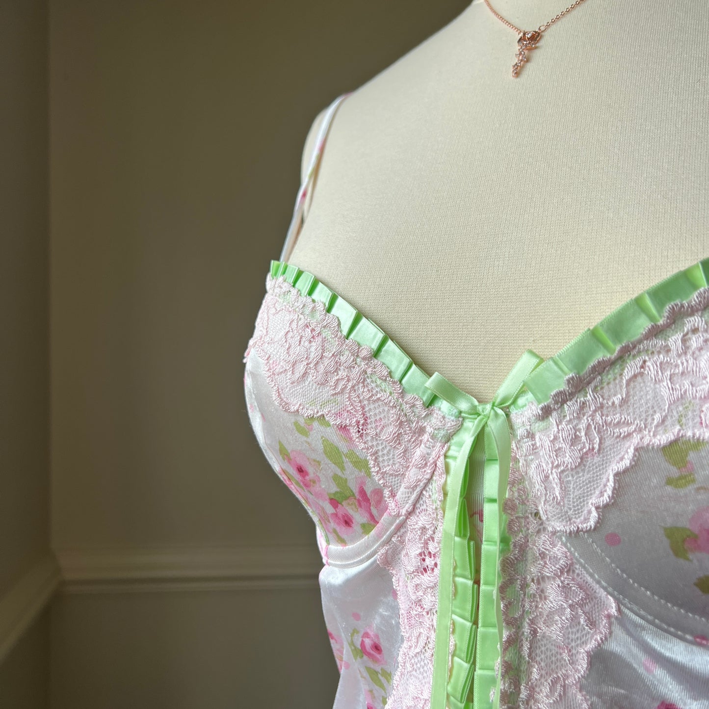 Stunning White Delicate Satin Corset featuring Floral Prints