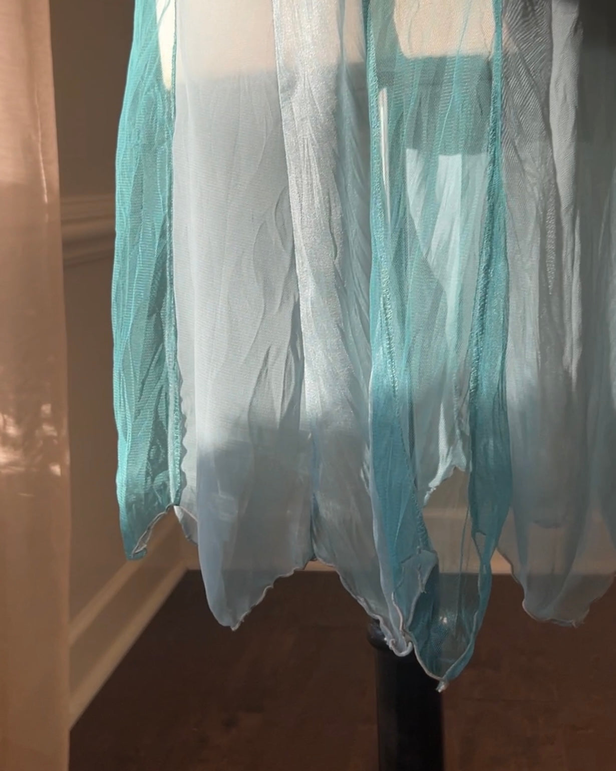 Mermaid Sheer Petaling Skirt in Teal Blue featuring Duotone Layering Fabric