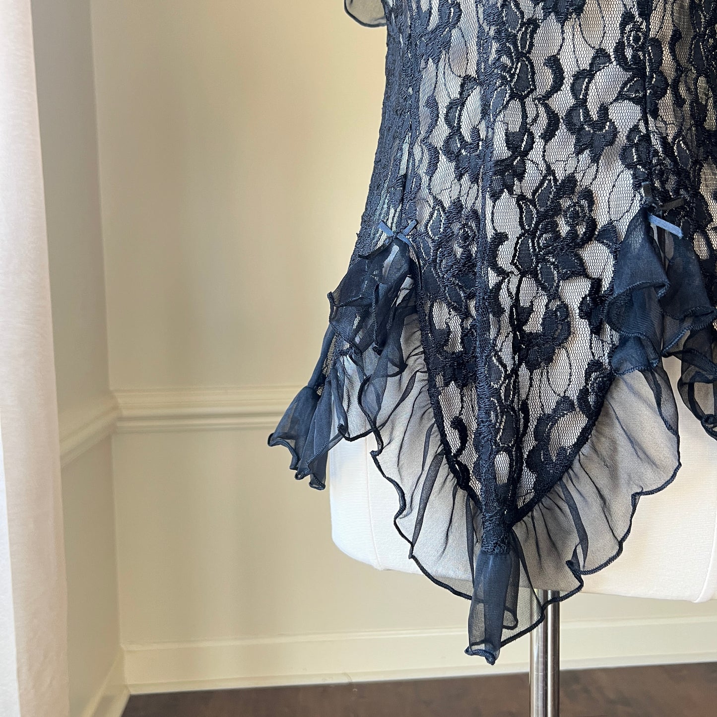 RARE Fairy Grunge Fluttering Ruffled Top featuring Delicate Floral Lace Bodice