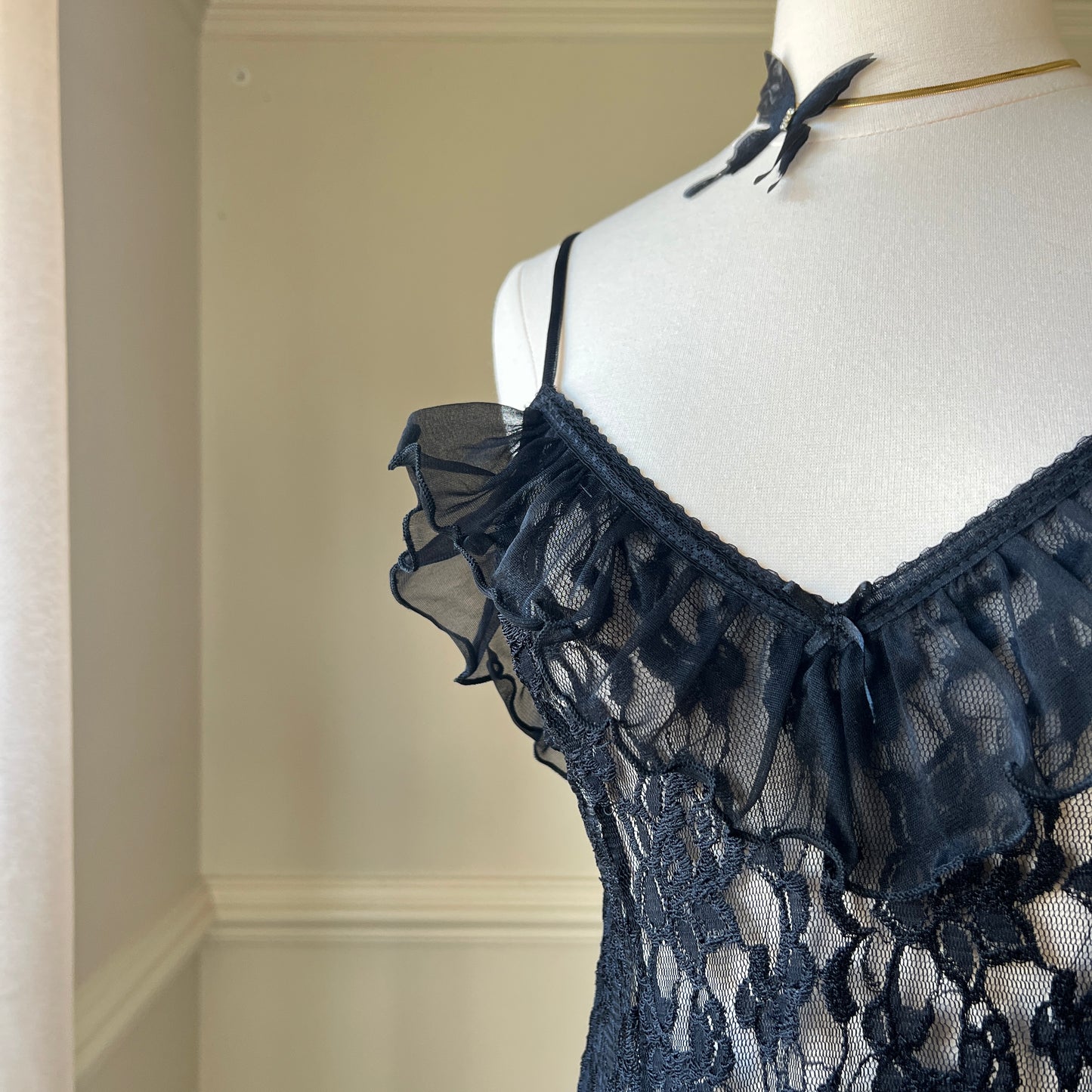 RARE Fairy Grunge Fluttering Ruffled Top featuring Delicate Floral Lace Bodice