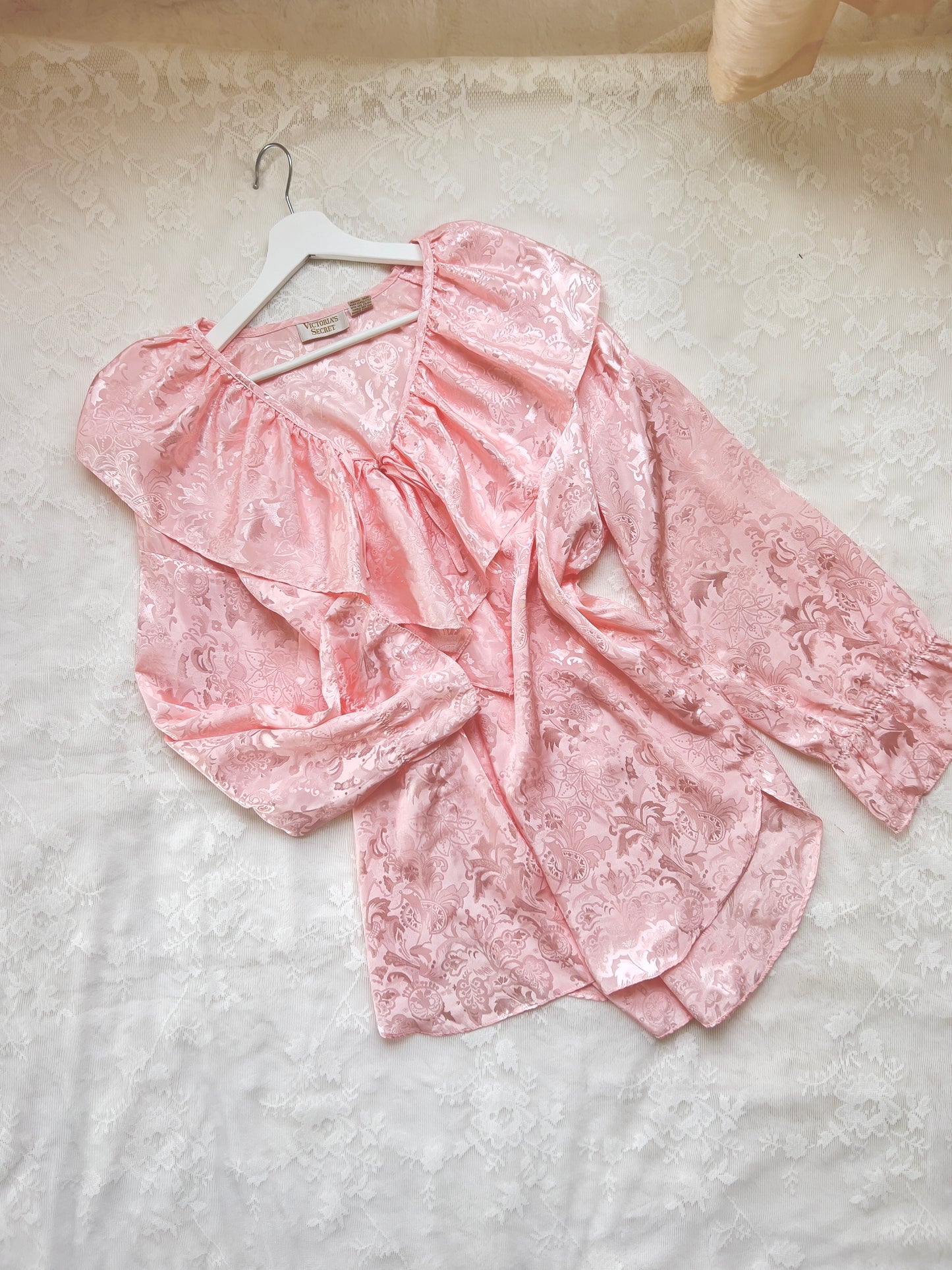 Victoria's Secret Blush Pink Oversized Long Sleeves Blouse featuring Embossed Paisley Fabric