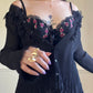 Crystal Pleated Blouse in Black featuring 3D Floral