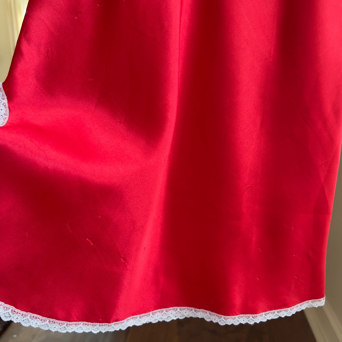 Stunning Satin Red Silk Slip Dress featuring Paisley Lace Cutout