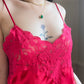 Vintage Victoria’s Secret Y2k Red Maxi Slip Dress featuring Rosette Lace Embroidery Bustier