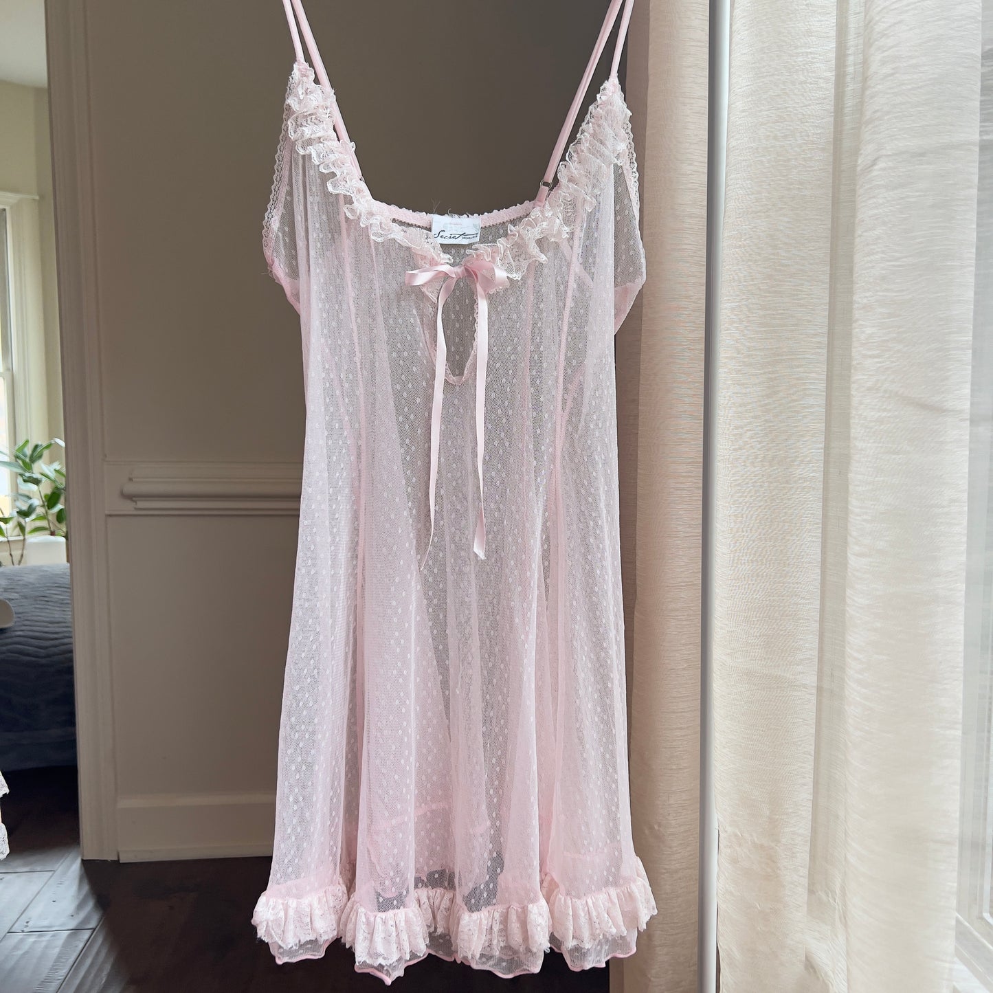 Super Cute Sheer Veil-like Laced Babydoll Slip featuring Adorable Ruffle Trimming