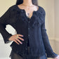 Crystal Pleated Blouse in Black featuring 3D Floral